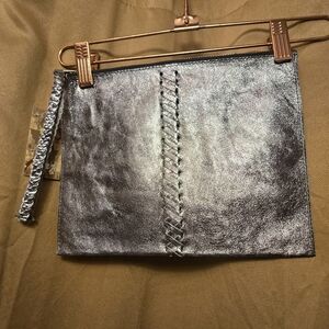 New Raj silver leather wristlet
